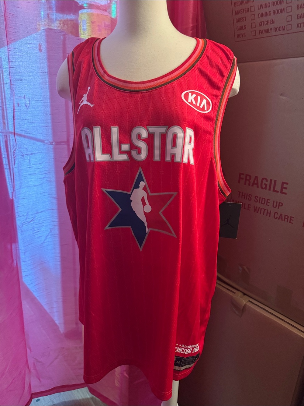 Red NBA All-Star Jersey with Jordan Jumpman and KIA Logos